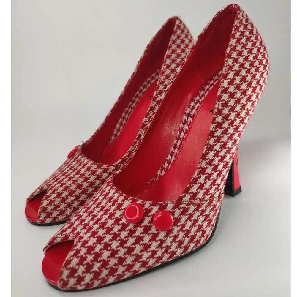 Vintage Y2K Red peep toe pumps sz 7